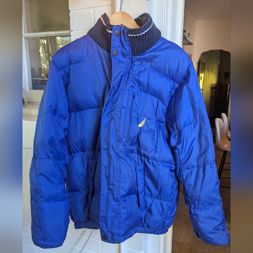 Nautica Reversible Down Puffer, Men's Size Large, Royal Blue Jacket